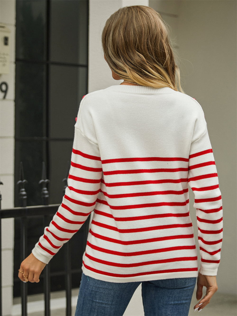 Button Striped Pullover Sweater