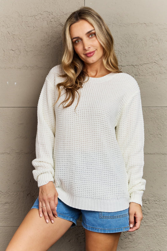Oversized Waffle Sweater Pullover in Ivory